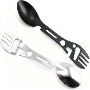 밴티코 10-in-1 다기능 전술 스포크 2피스 스테인리스 캠핑 도구 세트 접이식 스푼 포크 나이프 렌치