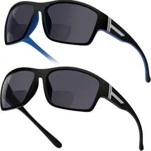 리더가 내장된 남성용 ZERPEET 2팩 바이포컬 선글라스 TR90 프레임 UV400 보호 랩어라운드 아웃도어 스포츠