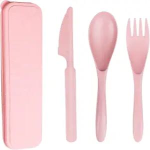 재사용 가능한 여행 도구 세트 케이스 플라스틱 포크 나이프 숟가락 식기 피크닉 학교 사무실 점심 또는