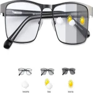 YIMI 포토크로믹 근시 거리 안경 스프링 힌지 UV400 선글라스 안티 블루 라이트 남성용 (블랙 -0.50 x)