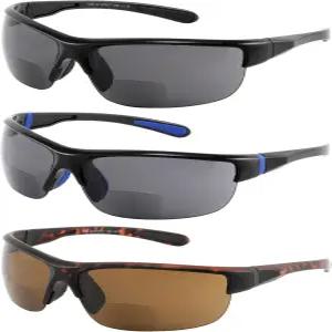 요가 비전 바이포컬 스포츠 선글라스 남성용 랩어라운드 하프 림 리더 3PK