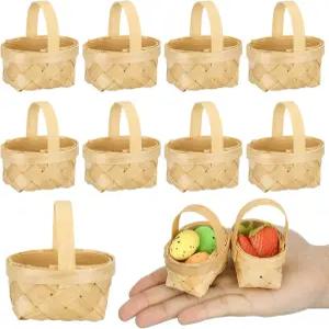 스토바자 20팩 파티용 손잡이가 달린 미니 직조 바구니 공예 장식 피크닉 웨딩 농가 부활절 장식용 작은