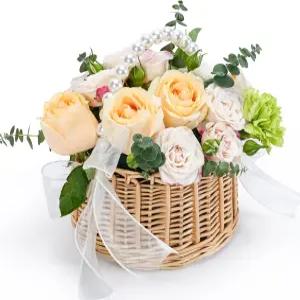 플라워 걸 바구니 진주 손잡이 레이스 보우 및 안감이 있는 위커 라탄 웨딩 결혼식 파티 홈 가든 장식 야외