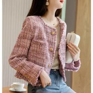 핑크 트위드 자켓 라운드넥 여성 패션 오피스룩 노카라 하늘핑크 S