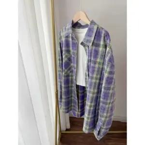 체크무늬셔츠  여성 초가을 미디 캐주얼 보라색 격자 무늬 셔츠 재킷