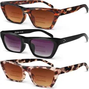 라데제 3팩 바이포컬 리더 선글라스 여성 - 오버사이즈 선 리딩 안경 캣 빈티지 아웃도어 UV400 프로텍션