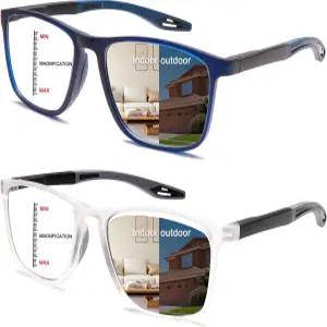 클라사가 프로그레시브 다초점 독서 안경 남성용 포토크로믹 그레이 선글라스 스포츠 스타일 블루 라이트