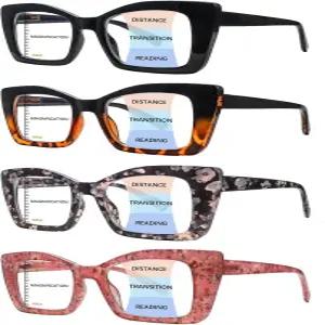 존론 4팩 여성용 프로그레시브 다초점 독서 안경 오프라 스타일 블루 라이트 차단 컴퓨터 리더기