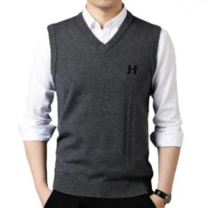 샤오원샵 남성 니트 캐주얼 가을 상의 조끼 민소매 키작남 자카드 꾹3