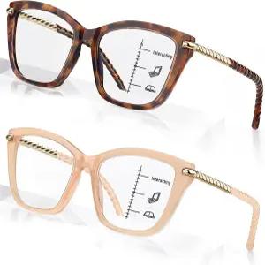 스카이올루이 2팩 눈길을 사로잡는 프로그레시브 멀티포커스 리딩 안경 여성 트위스트 템플이 있는