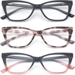 스타일리시한 여성용 3팩 독서 안경 오프라 캣 스프링 힌지 리더 안티 블루라이트 스트레인/글레어/UV