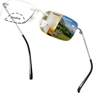 마이페이시 림리스 이중초점 포토크로믹 독서 안경 안티 블루 라이트 티타늄 선글라스 전환 여성용 3.0배