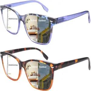 클라사가 프로그레시브 다초점 독서 안경 여성용 포토크로믹 그레이 선글라스 블루 라이트 차단 컴퓨터