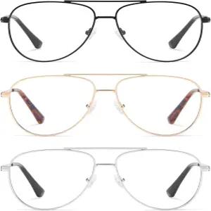 여성용 AMMOMA 트렌디 에비에이터 리딩 글래스 남성용 블루 라이트 차단 컴퓨터 리더 레트로 메탈 프레임