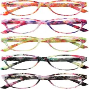 시그반 여성용 캣 리딩 안경 5쌍 블루 라이트 차단 스프링 힌지 패션 패턴 프린트 리더기