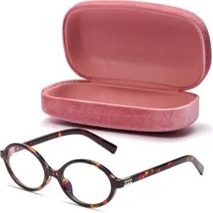 여성용 리보 블루 라이트 글래스 - 블러쉬 핑크 케이스가 있는 Y2K 에스테틱 프레임 스크린 타임 차단을