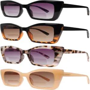 ZONLON 4팩 여성용 바이포칼 선글라스 스프링 힌지 아웃도어 리딩 대형 프레임 리더기