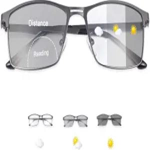 YIMI 포토크로믹 이중 초점 독서 안경 UV 야외 선글라스 컴퓨터 안티 블루 라이트 전이 남성용