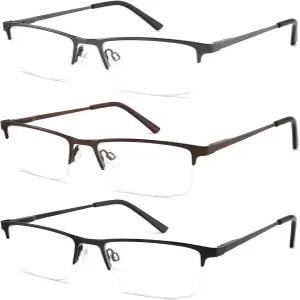 아카벡스 3팩 블루 라이트 차단 독서 안경 남성 리더 안티 글레어 UV 메탈 세미 프레임 스프링 힌지 경량