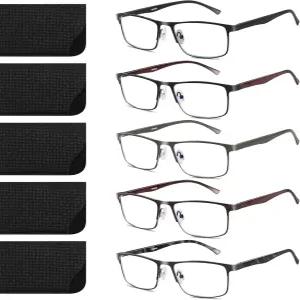 오란지 5팩 비즈니스 스타일 독서 안경 남성 - 블루 라이트 차단 금속 프레임 스프링 힌지 내구성 있는
