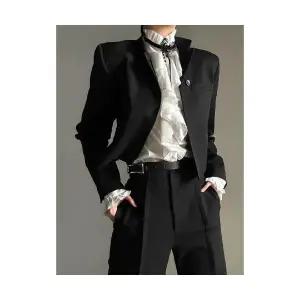 솔저스2 남성 블랙 쇼트 정장 코트 슬림핏 제복 스타일의 빈티지 톱 OPH1