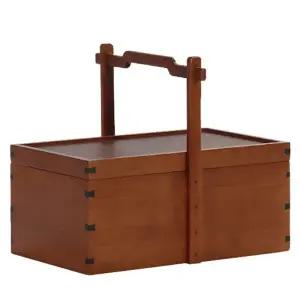 원목 도시락통 런치 소형 찬합 식 블랙월넛 20x20x185CM 바구니 박스 2단 벤또