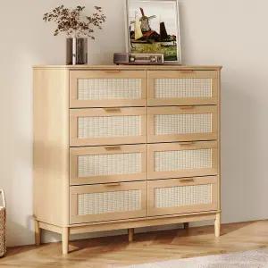 린시 홈 라탄 서랍장 깊은 서랍 8개 폭 54인치의 긴 미드 센추리 모던 톨 금속 손잡이와 내구성 있는