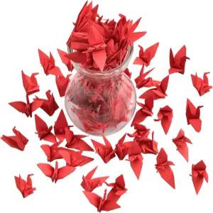크래프랜시 100개 오리가미 종이학 수제 접이식 끈 갈랜드 결혼식 파티 배경 홈 데코레이션 빨간색