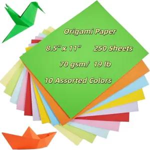 KYMY 컬러 오리가미 프린터 용지 8.5 x 11 인치 양면 접이식 공예 250매 예술 및 공예를 위한 10가지