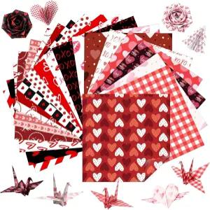 Harloon 500매 발렌타인 종이접기 종이 20가지 스타일 6인치 얇은 양면 발렌타인데이 패턴 스크랩북 학교