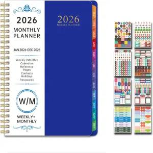 2026 플래너 주간 및 월간 2026년 1월 - 12월 캘린더 A5(6.5인치 x 8.5인치) 8개의 스티커가 있는 탭 홈