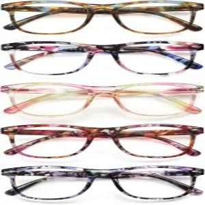JOLISU 여성용 독서 안경 - 스타일리시 리더 5팩 남성용 스프링 힌지 블루 라이트 차단 보호 프레임 (0.50)