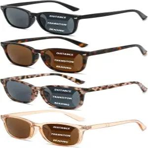 RLOZRN 4팩 여성용 프로그레시브 리딩 선글라스 노 라인 스퀘어 멀티포컬 선 리더 UV400 보호