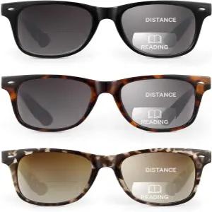 여성용 라데제 3팩 이중 초점 독서 선글라스 UV400 선 리더 안경 스프링 힌지 야외