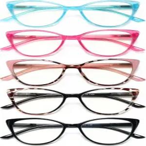 여성용 우를 위한 5팩 독서 안경 - 블루라이트 차단 독자 패션 컴퓨터 스프링 힌지 안티 글레어 리더 3.5