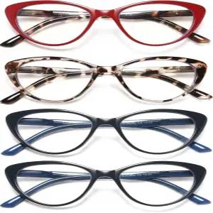 여성용 우를 위한 4팩 고양이 눈 독서 안경 블루라이트 차단 패션 컴퓨터 안티글레어 독서기 3.0