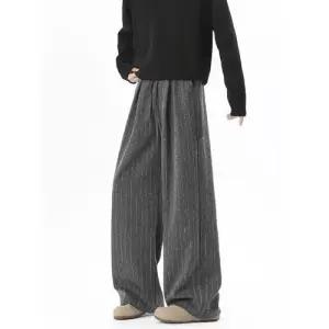 슬램덩크 남성용 팬츠 회색 가을 캐주얼 빈티지 정장 와이드 스트라이프 배기핏 HO3