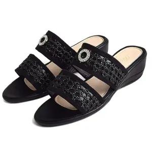 큐빅 스트랩 여성 쿠션 슬리퍼 미들굽 뮬슬리퍼 샌들힐
