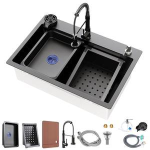 30 x 18인치 주방 싱크대 싱글 볼 스테인리스 스틸 다기능 드롭 인 풀다운 수도꼭지 여러 악세사리(30 * 18인치)