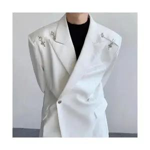 키체샵 남성 정장 자켓 흰색 외투 차갑고 빳빳칼라 양복 패드 춘추 제복 HO3