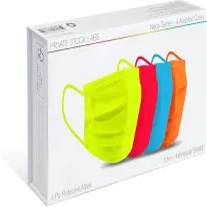 프라이빗 스톡 랩스 4겹 일회용 마스크 개별 밀봉 부드럽고 통기성팩당 10개 혼합 색상