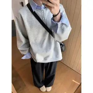 록쉬블몰 남사친 이너 캐주얼 가을 페이크 투피스 긴팔 솔리드 레이어드 셔츠 칼라 헨리 HO3