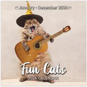 2026 월 캘린더 - 웃긴 고양이 1월 12월 12개월 밈 사진 12 x 24 (열림) 언룰드 블록 행잉 홀 홀리데이