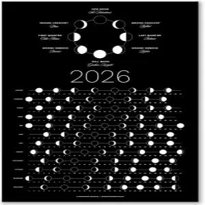 2026 다크 문 페이즈 캘린더(HIPS FLAT) 걸이식 월 벽 포스터 - 특별한 선물로 훌륭 달 추적 장식 및 예술