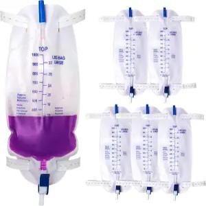 6팩 1000ml 카테터 다리 가방 역류 방지 챔버가 있는 배뇨 주머니 미끄럼 플립 배수구 조절 가능한 천