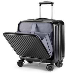 레케보보르 16인치 소형 기내용 바퀴 달린 캐리어 항공사 승인 여성 남성 여행용 TSA 잠금식 앞주머니 포함 하드쉘 블랙