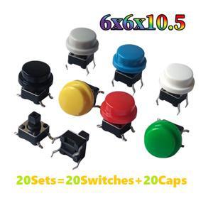 추가 캡 높이 10.5mm 4 핀 DIP SMT 순간 서바이벌 단추 키보드 미니 푸시 프레스 20 세트 6x6x7.3