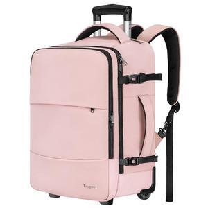 여성 테이저 롤링 백팩 바퀴 신발 주머니가 있는 17인치 여행용 노트북 수하물에 큰 바퀴가 달린 캐리 오버나이트 대학 업무용 여행 가방 롤러 모칠라 핑크 분홍색