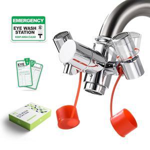 긴급 안구 세척을 위한 안구 세척 스테이션 - 다각도 회전이 가능한 수도꼭지 장착 안구 세척 스테이션 부착물, 5개의 어댑터가 있는 안구 세척기 싱크대 부착물, 수도꼭지용 안구 세척기 어댑터