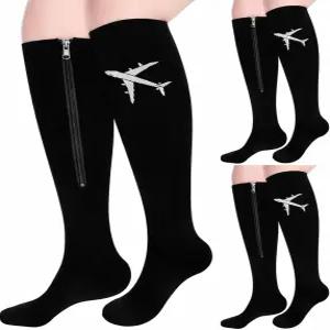 여행용 지퍼가 달린 20-30hg 압축 양말과 남성 여성 노인 조종사용 무릎 하이 서포트 스타킹을 위한